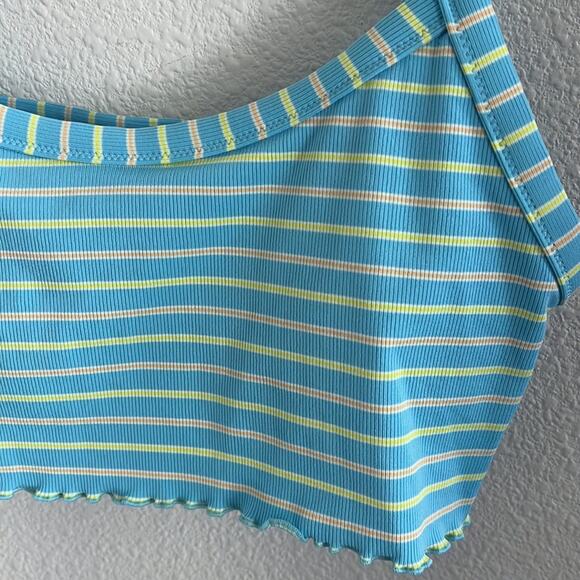 Volcom Stripped Cropped Bikini Top Festival Ditsy Ruffle Tank Style Shelf Bra L - Picture 3 of 6